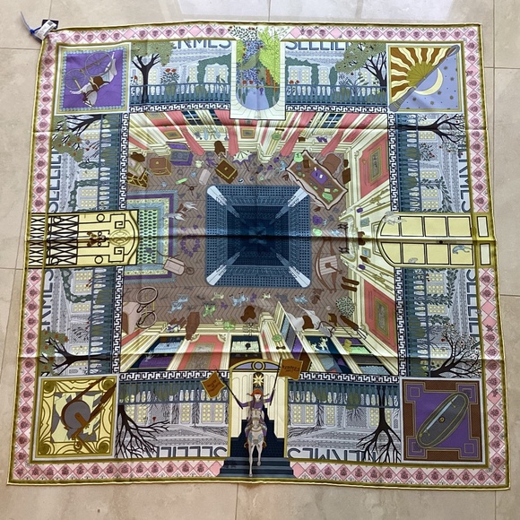 NWT HERMES Carre 90 Scarf Objets de Curiosite 100% Silk Blue Green Pink Purple - Picture 15 of 15